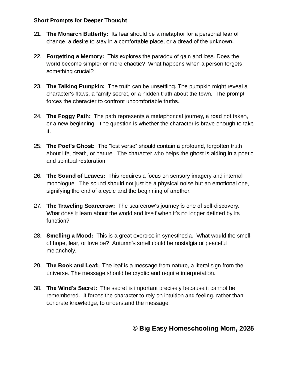 Short Prompts for Deeper Thought: prompts 21-30 on metaphor and imagery, like The Talking Pumpkin