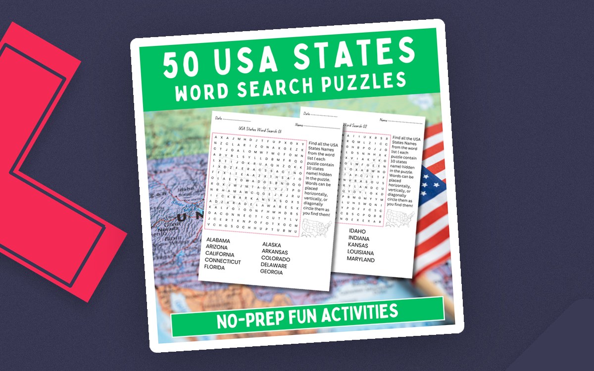 50 USA States Word Search Puzzle | United States Geography Puzzles teaching resource preview