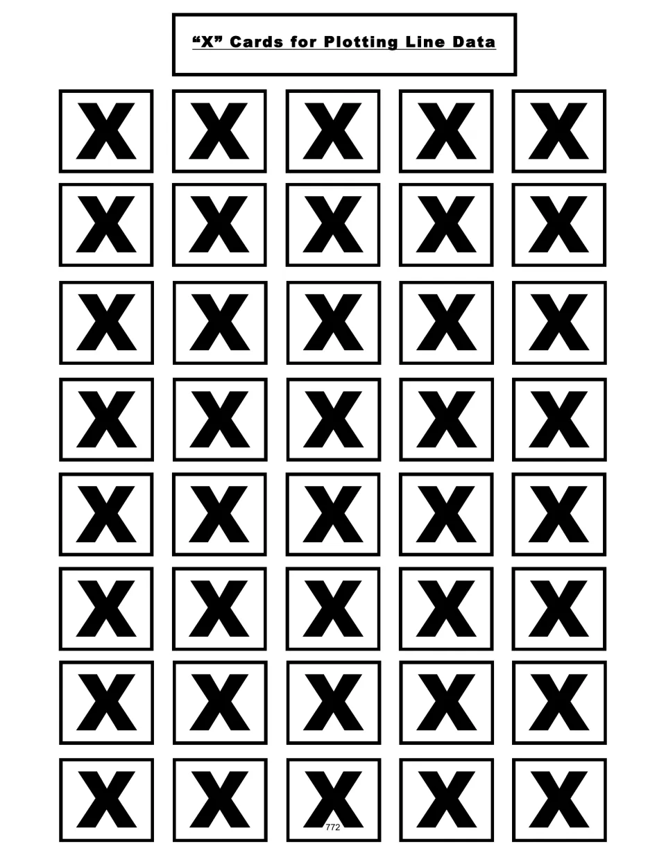Set of 40 X cards for plotting line data, used as markers to represent measurements in the partner game