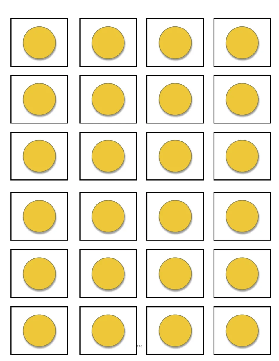 Sheet of 24 gold coin tokens representing the treasure players earn for correct answers in the line-plot game