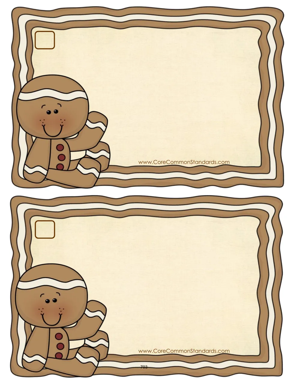 Two blank gingerbread activity cards for adding models, equations, or solutions to the word-problem card sets
