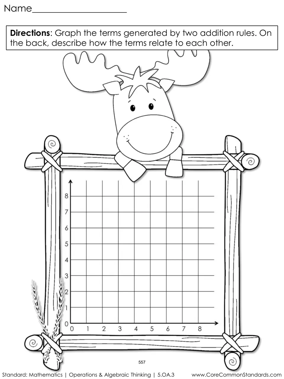 Addition graphing practice asks students to graph terms from two rules and describe their relationship on the back