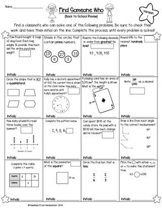 5th Grade - Find Someone Who | Back to School Math Review – sample page 3