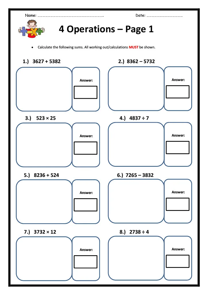 5th Grade Four Operations Worksheet – cover