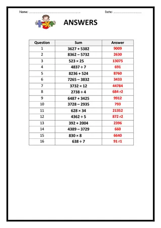 5th Grade Four Operations Worksheet – sample page 3