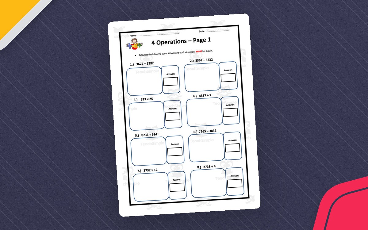 5th Grade Four Operations Worksheet preview