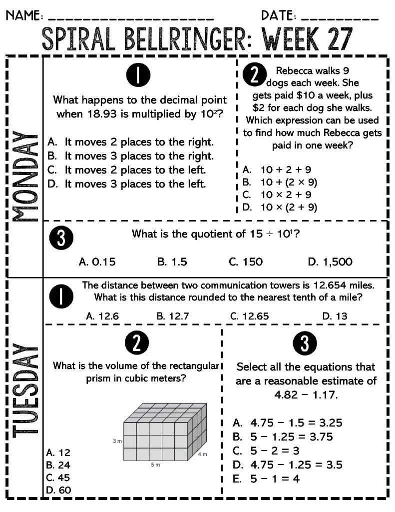 5Th Grade Math Bell Ringers Pdf – cover