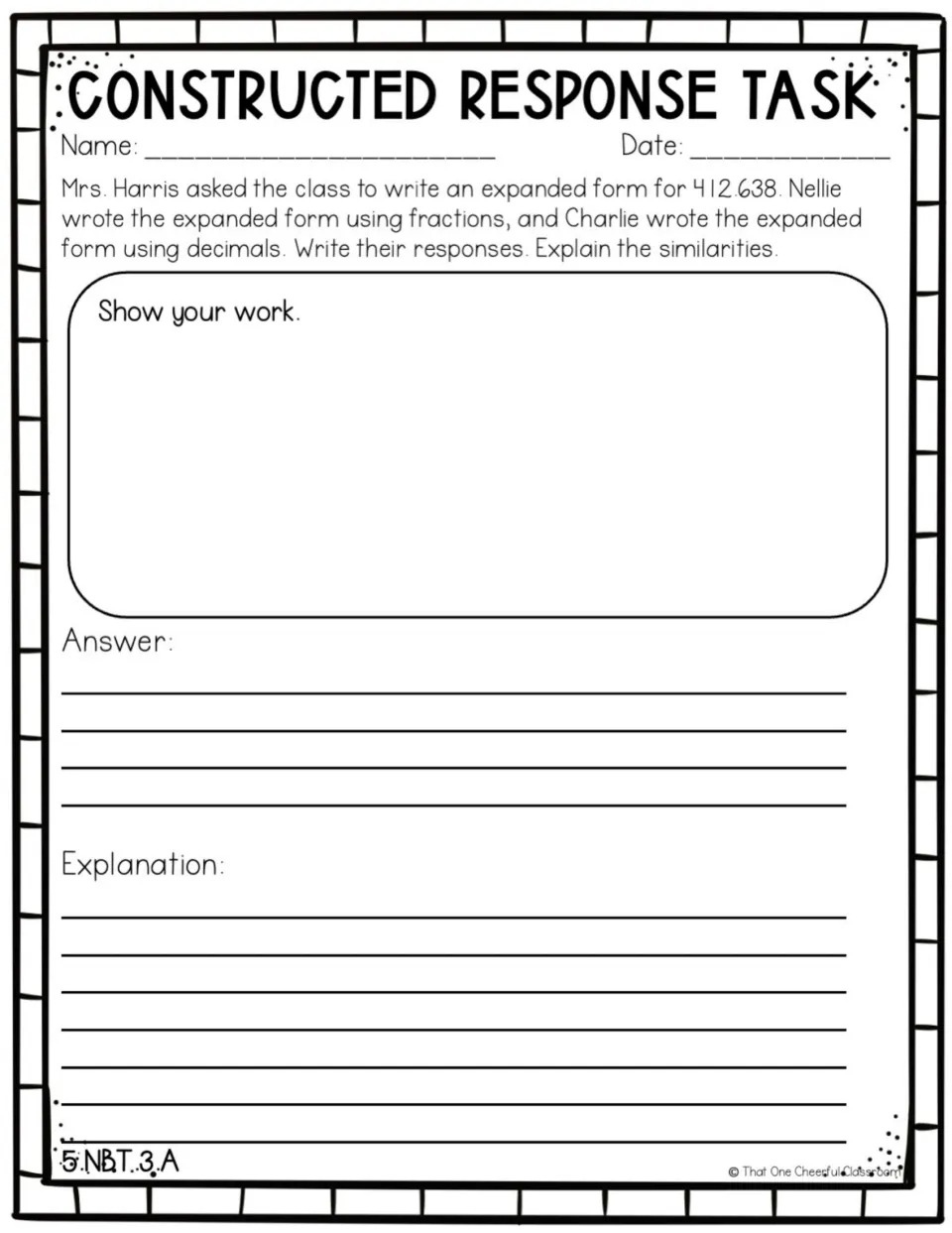 Expanded form of 412.638: students write it with fractions and with decimals, then explain how the two are alike