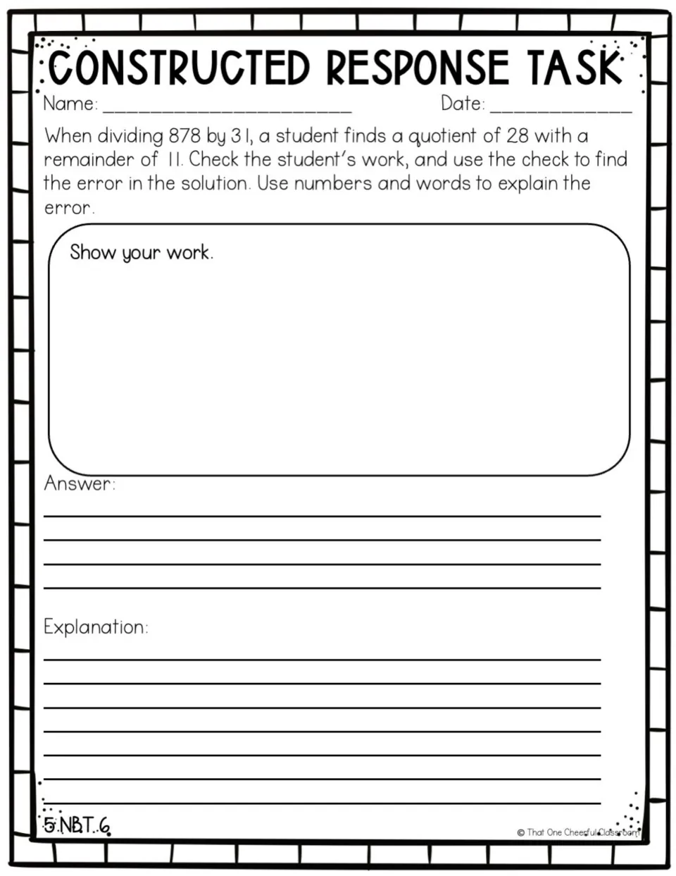 Error analysis in division: students check 878 divided by 31 = 28 R11 and explain the student's mistake in words
