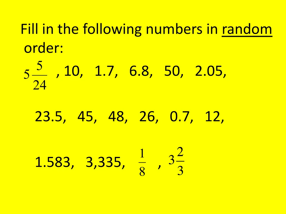 Bingo answer bank lists 16 numbers to place randomly, including 5 5/24, 10, 1.7, 6.8, and 12 more