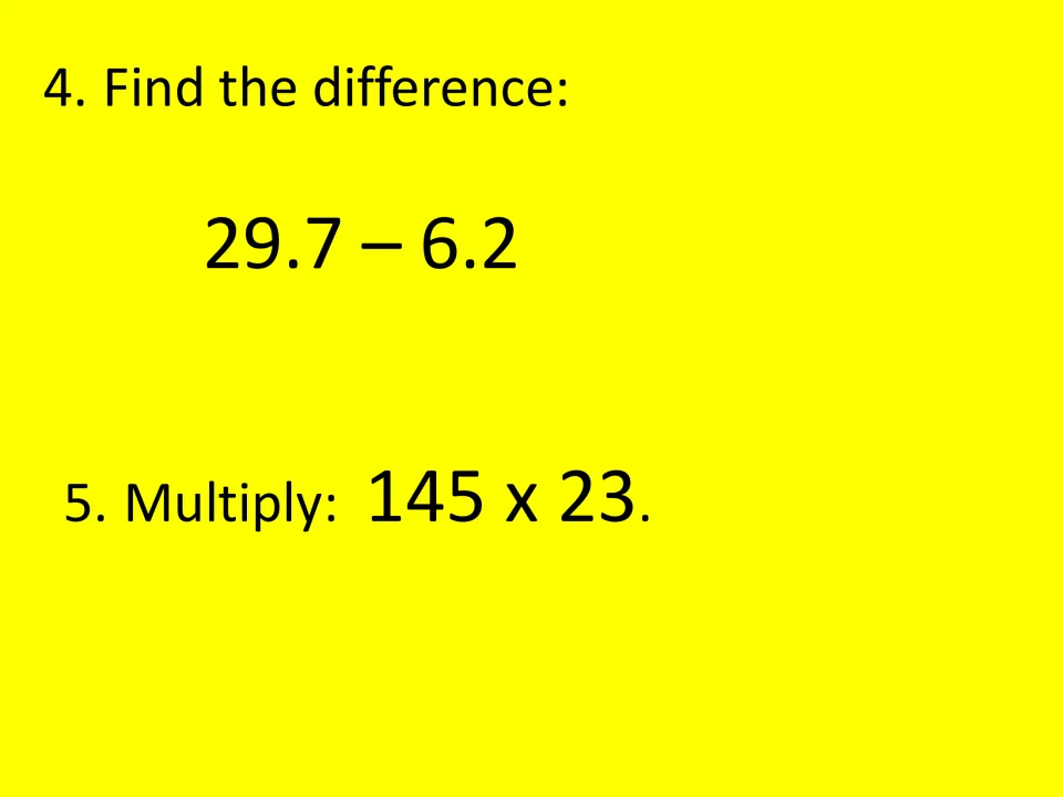 Bingo questions 4–5 continue the first game with decimal subtraction, 29.7 − 6.2, and multiplication, 145 × 23