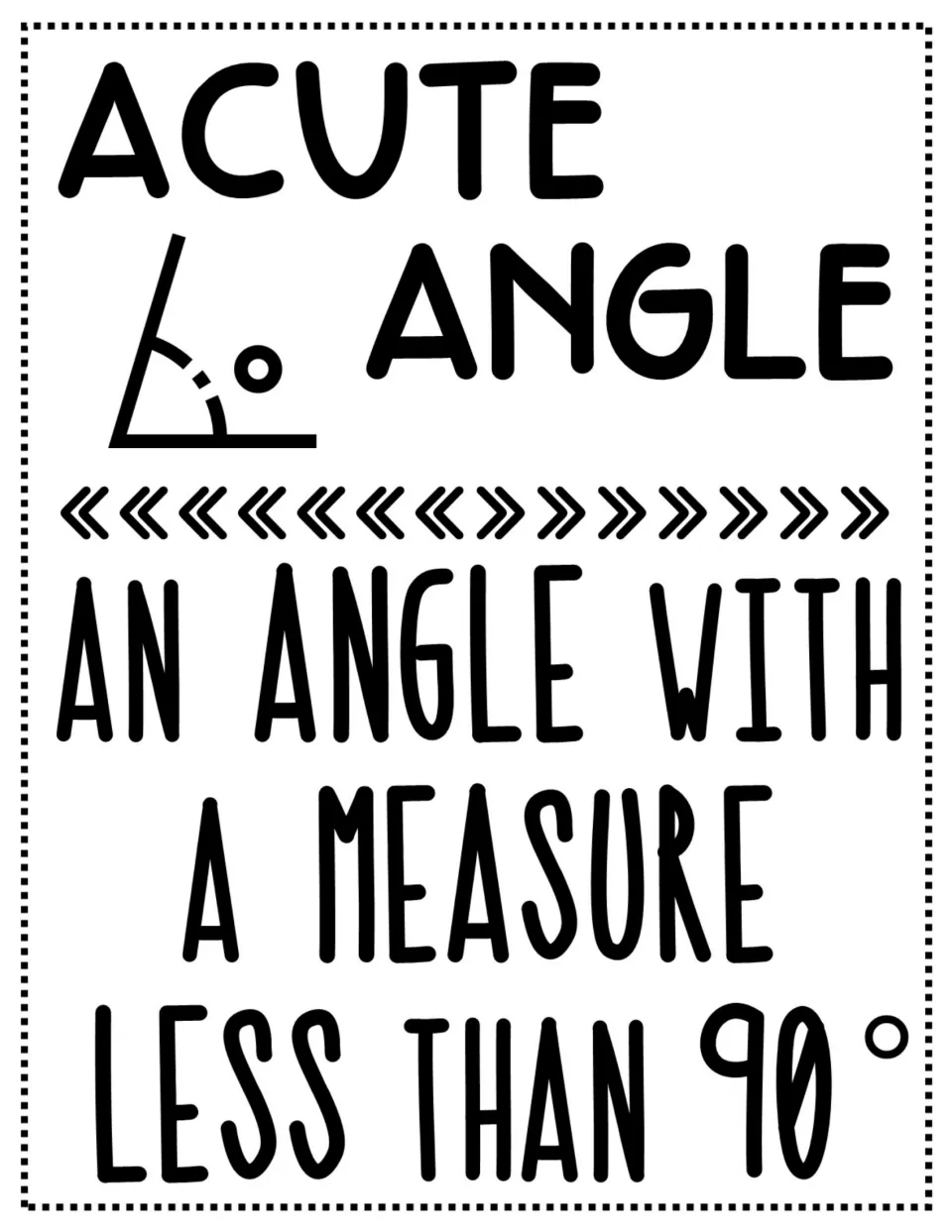 Acute angle word wall card defining an angle with a measure less than 90 degrees, with an angle diagram