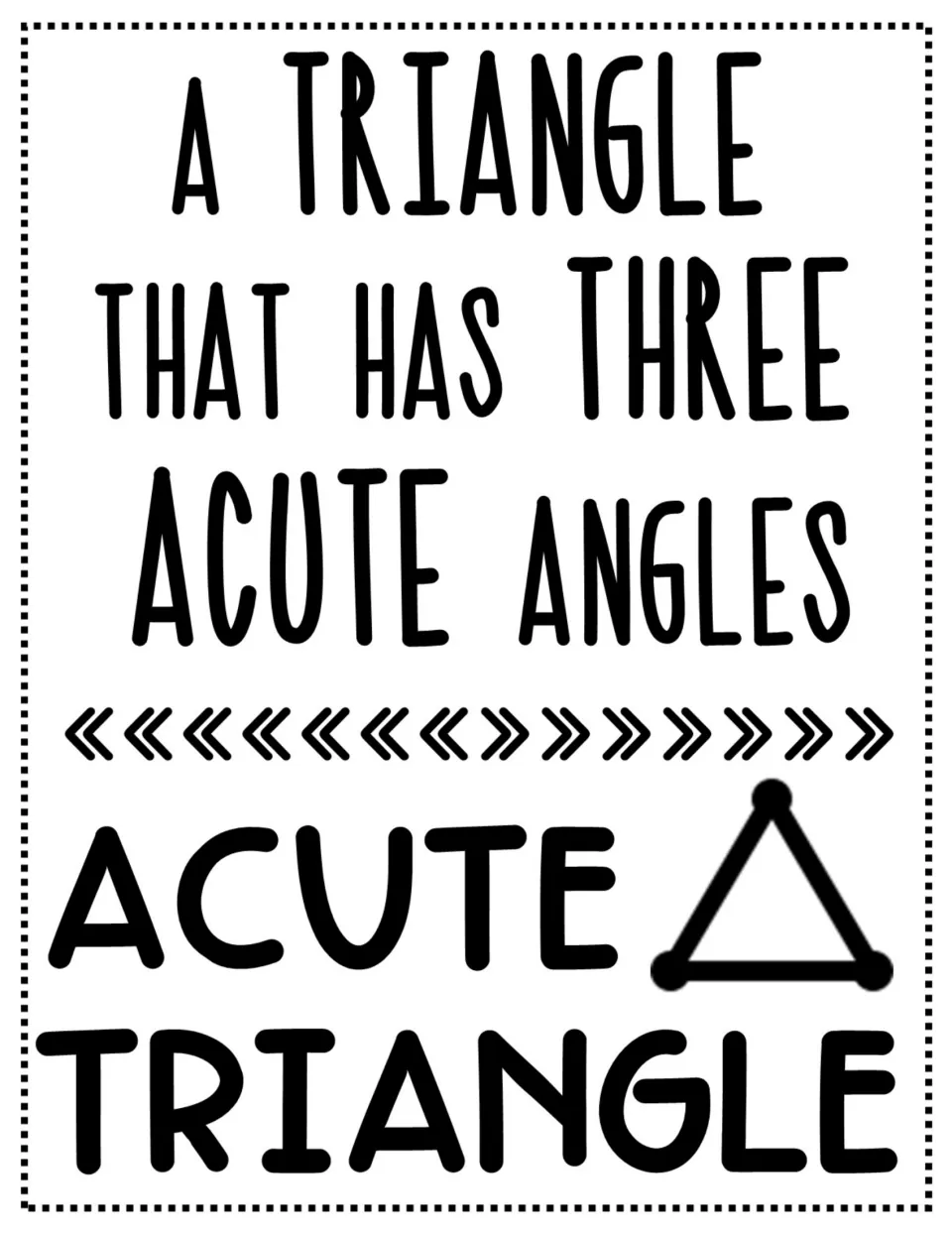 Acute triangle word wall card defining a triangle that has three acute angles, with a triangle diagram