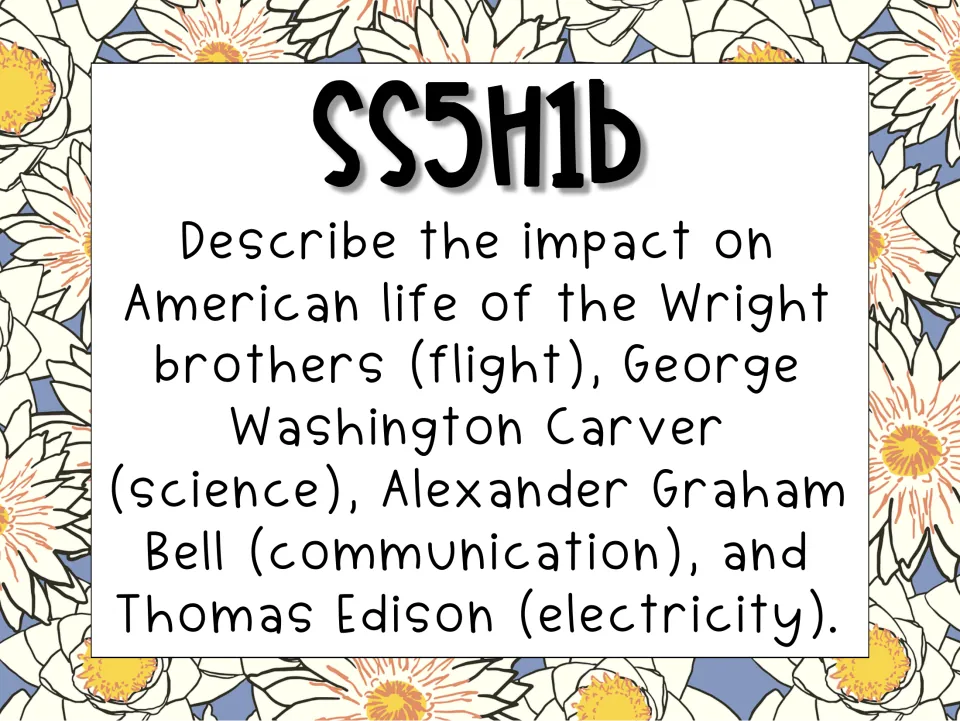 Standard SS5H1b card: impact of the Wright brothers, George Washington Carver, Alexander Graham Bell and Thomas Edison