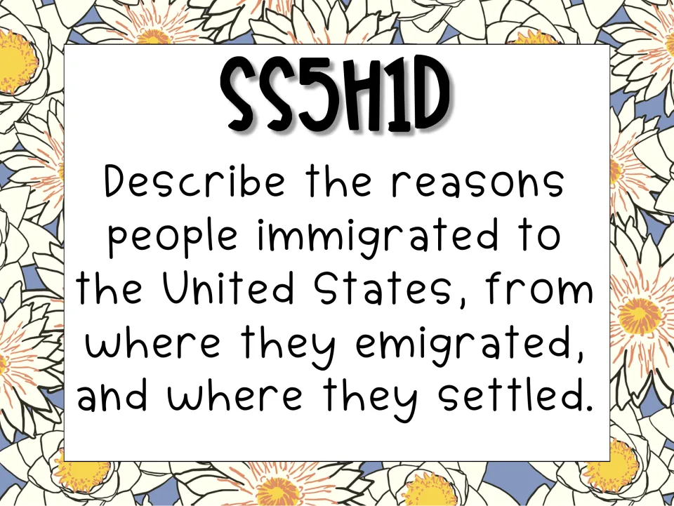 Standard SS5H1d card on immigration: why people came to the U.S., where they emigrated from and where they settled