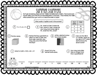 5th Grade Summer Stumpers | End of Year Math Riddles – sample page 2