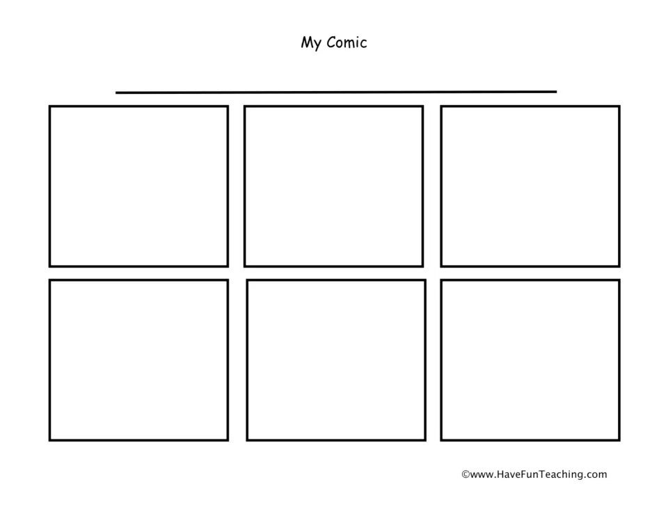 My Comic storytelling template: students write a title and draw a six-panel comic to tell a story in sequence