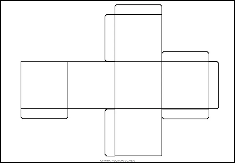 Blank cube net with glue tabs for students to cut out, fold and assemble into a six-sided cube; no words or pictures shown