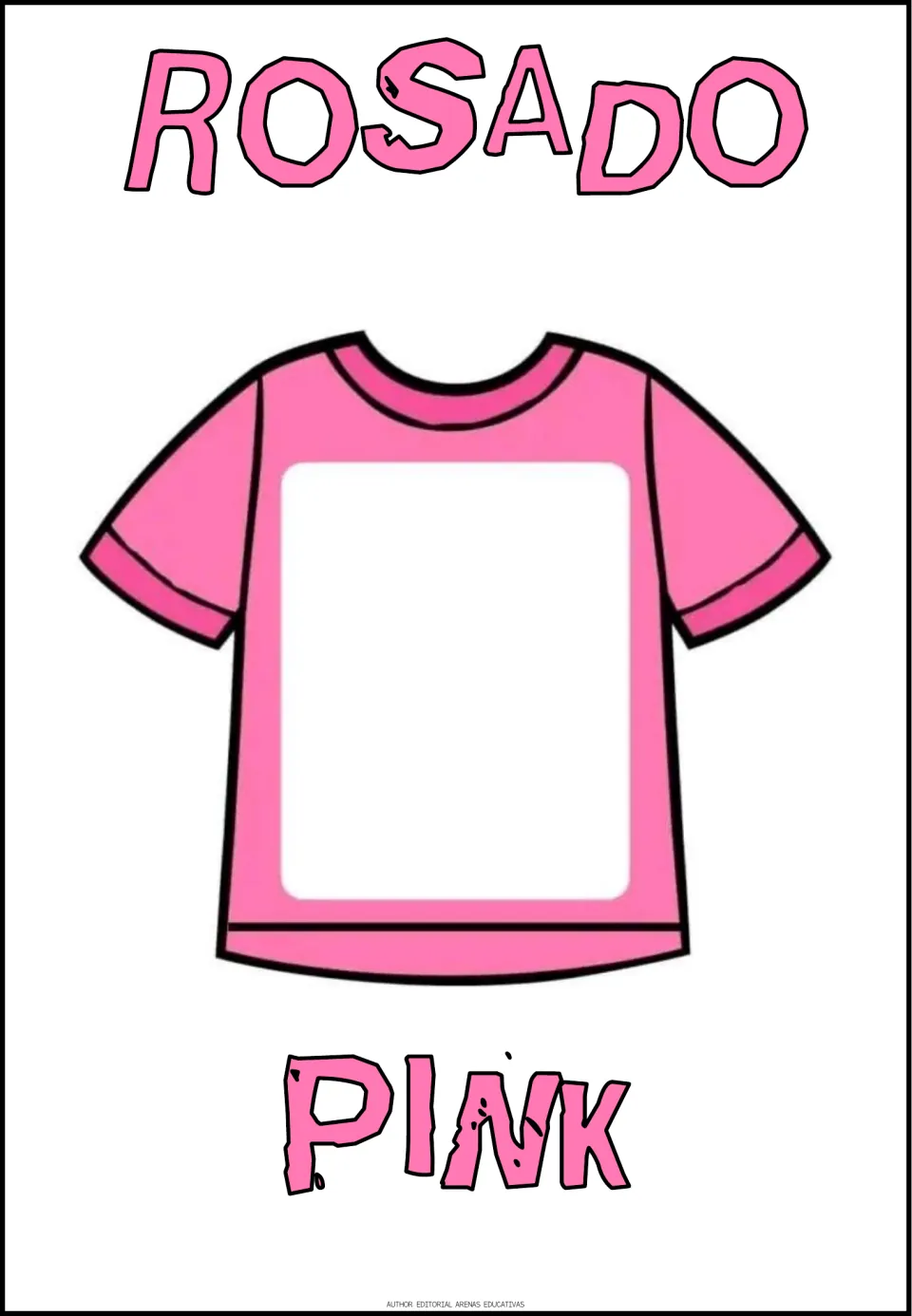 Spanish-English color poster 4 of 6: a pink T-shirt illustrates rosado (pink), with both names shown
