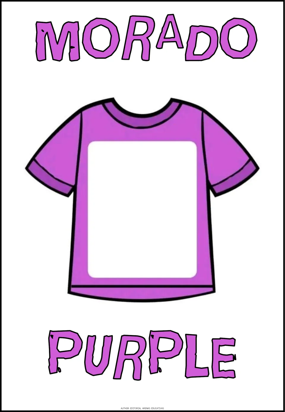 Spanish-English color poster 5 of 6: a purple T-shirt illustrates morado (purple), with both names shown