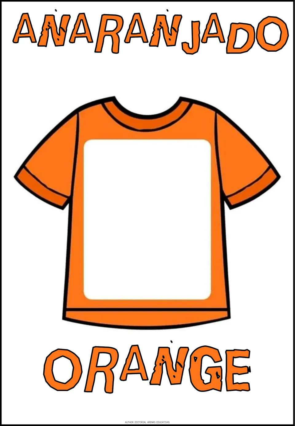 Spanish-English color poster 6 of 6: an orange T-shirt illustrates anaranjado (orange), with both names shown