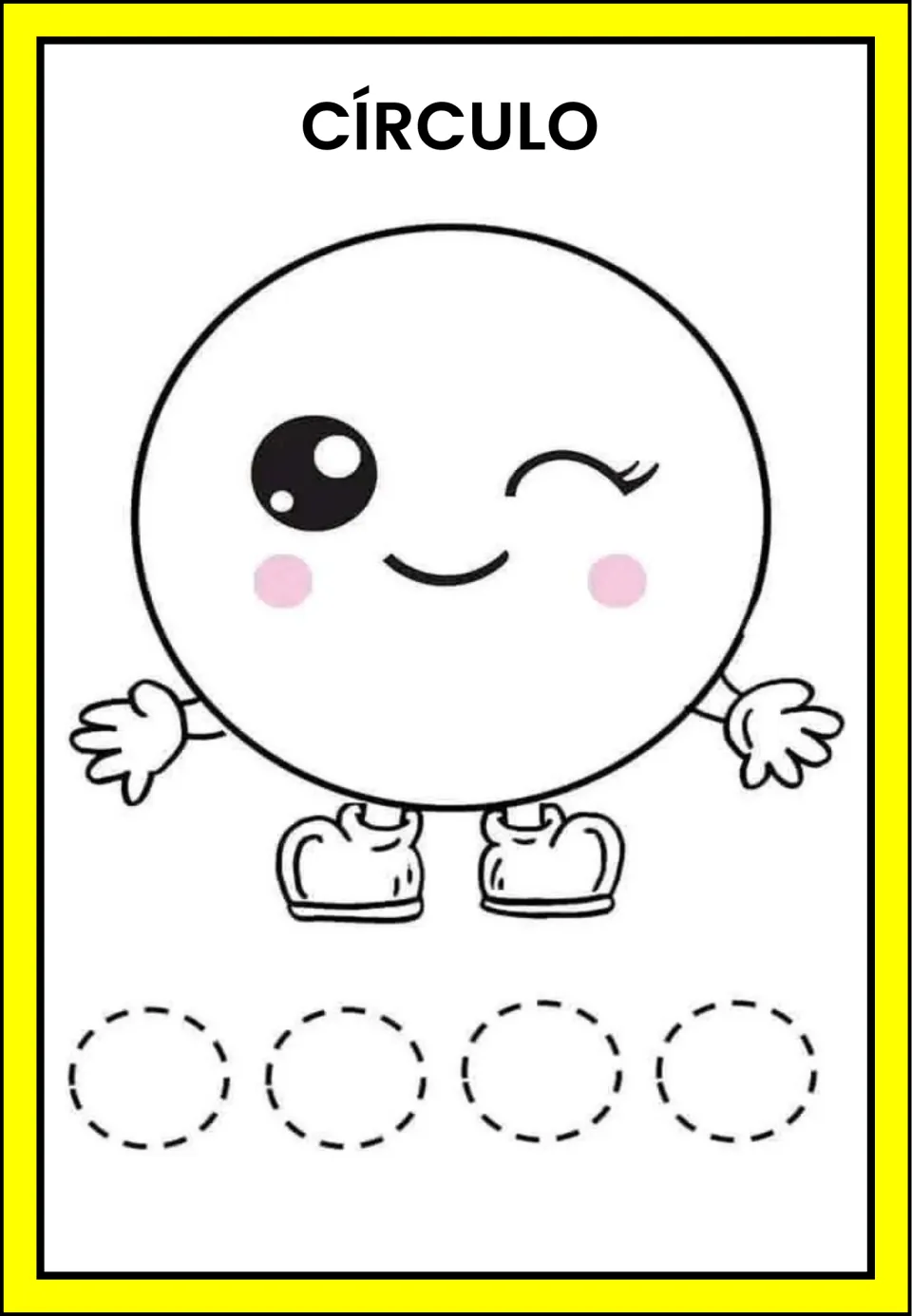 Spanish shape-tracing practice labeled 'CÍRCULO' (circle), featuring a circle and four circles to trace