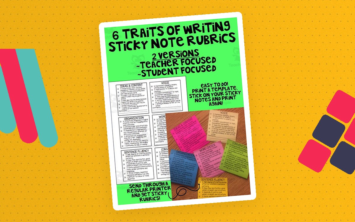 6 Traits of Writing Sticky Note Rubrics teaching resource preview