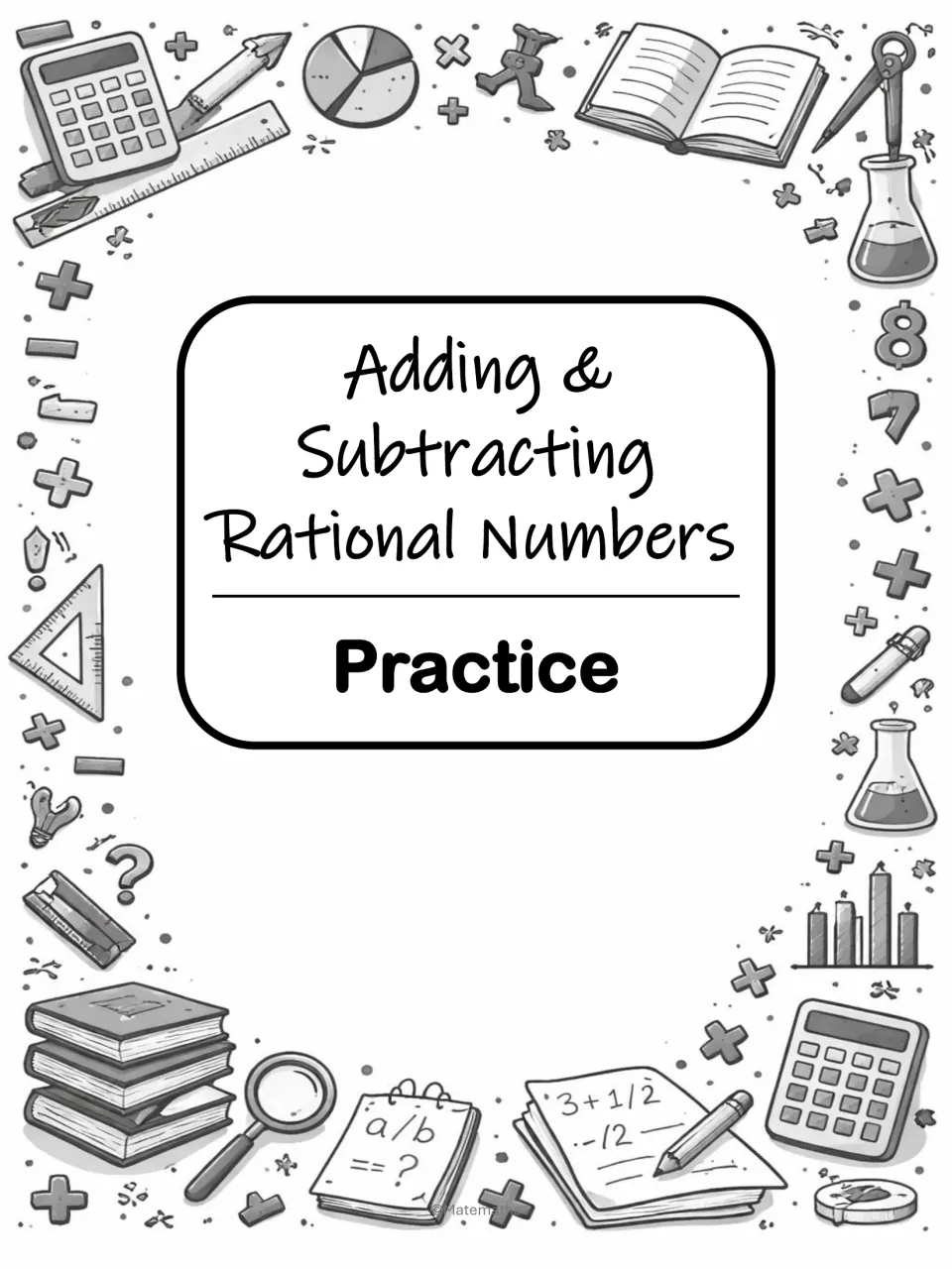 Practice section divider: title page announcing the student practice set on adding and subtracting rational numbers