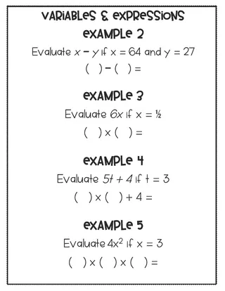 6th Grade Algebra Guided Notes – Algebraic Expressions – sample page 3