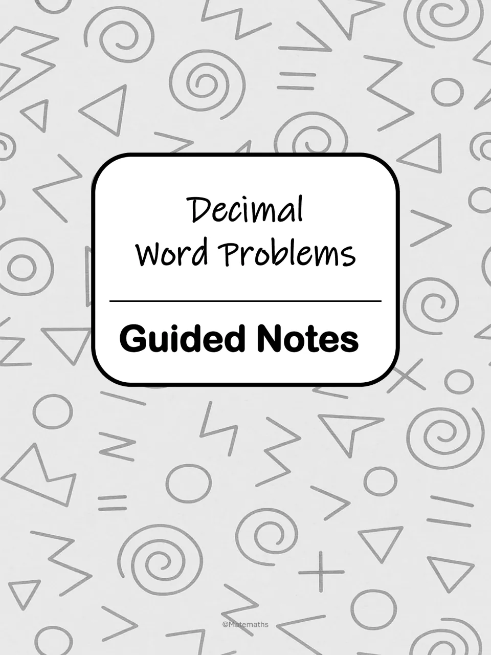Guided notes section cover labeled “Decimal Word Problems” and “Guided Notes” for the decimal math packet