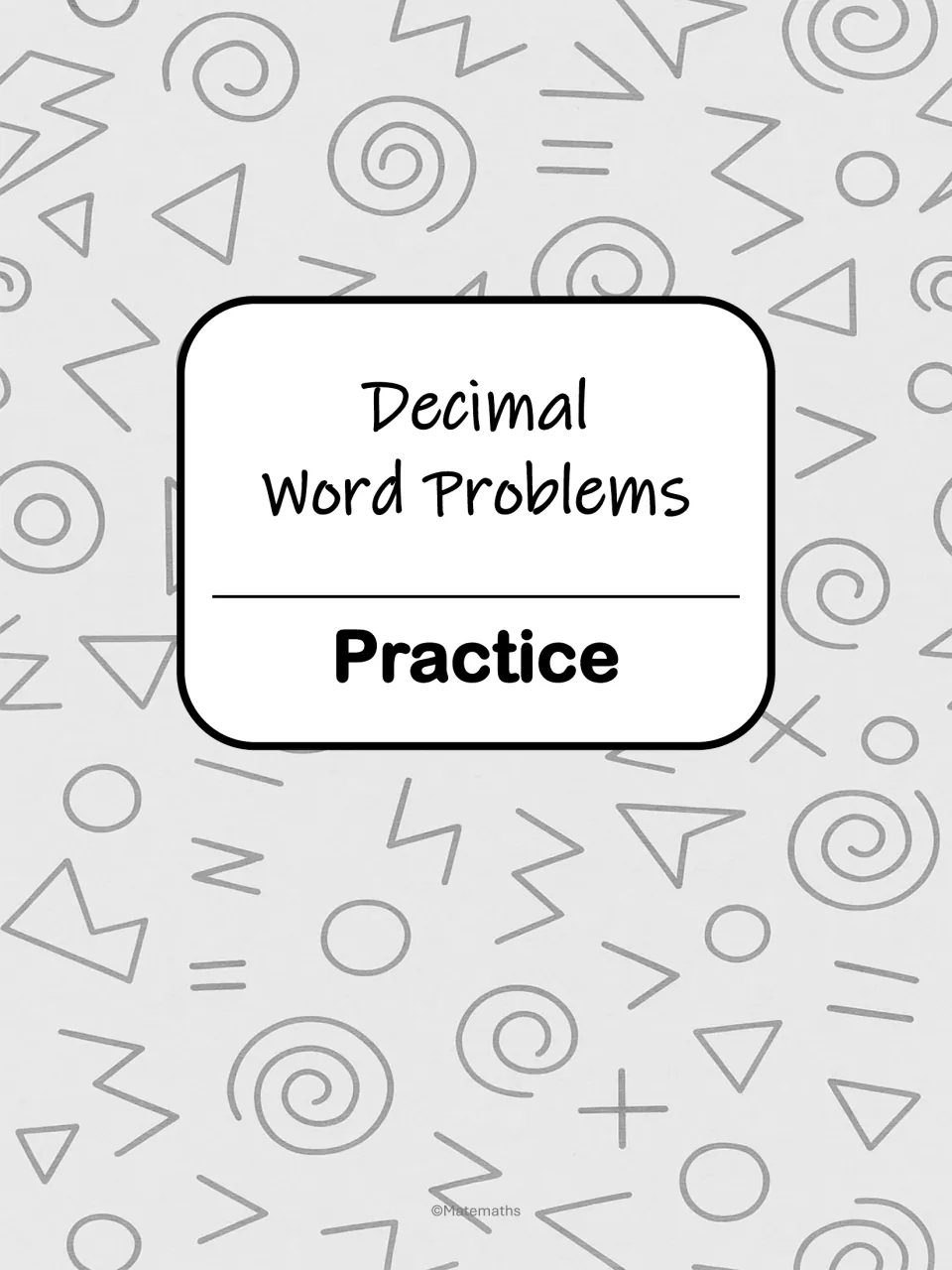 Practice section cover for the decimal word problem packet, introducing the independent problem sets