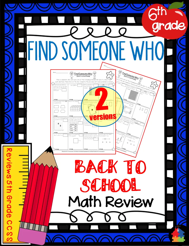 6th Grade - Find Someone Who | Back to School Math Review – cover