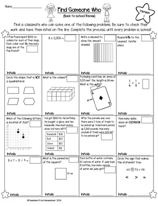 6th Grade - Find Someone Who | Back to School Math Review – sample page 3