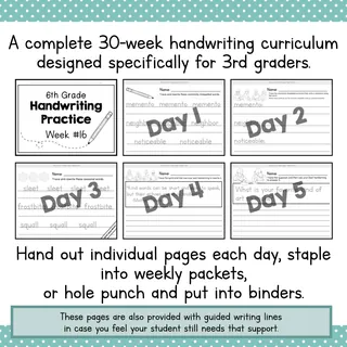 6th Grade Handwriting Curriculum | Year-Long Printable Workbook | Sixt – sample page 4
