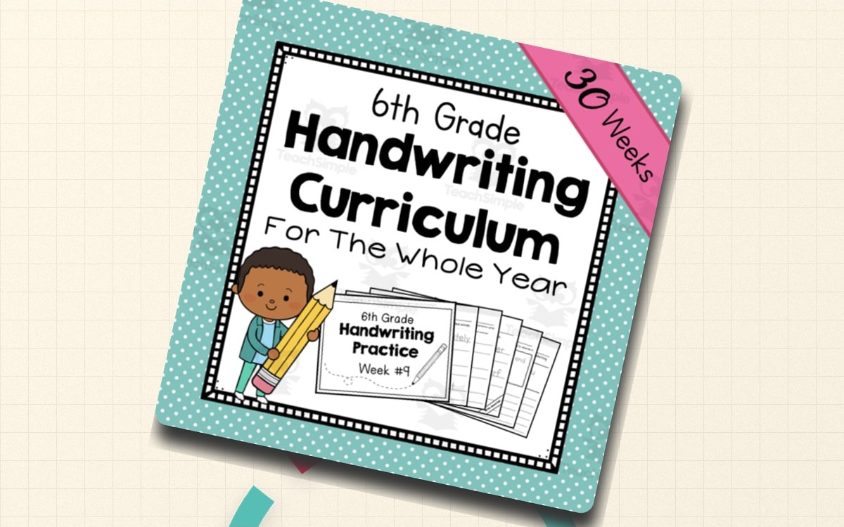 Sixth Grade Handwriting Curriculum cover with 30 Weeks label and workbook previews.