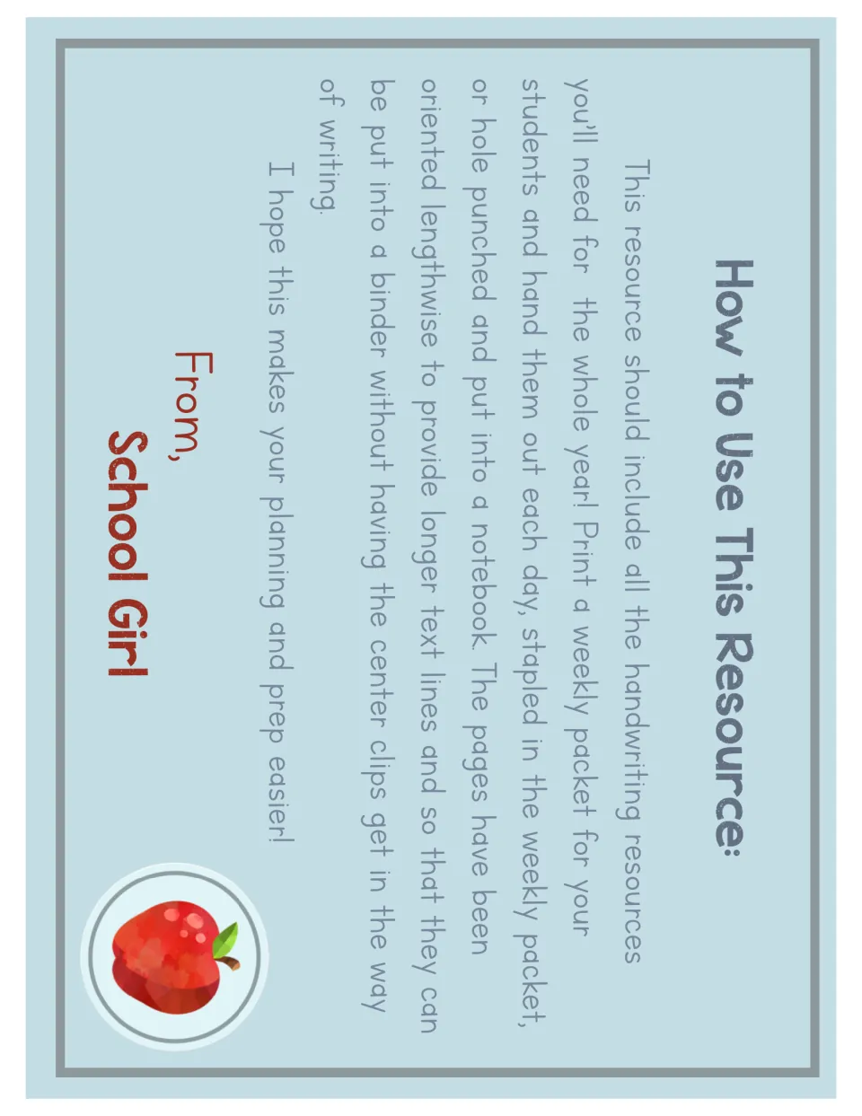 How to Use This Resource: print a weekly handwriting packet, hand out pages daily, staple them or hole punch for a binder