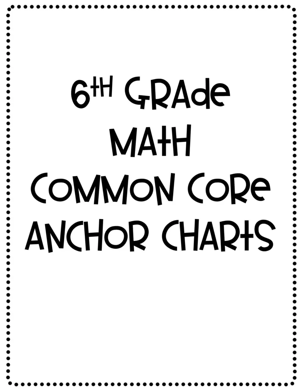 Cover titled 6th Grade Math Common Core Anchor Charts for a set of math reference posters