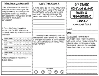 6th Grade Ratios & Proportions – Guided Notes Trifold – sample page 3