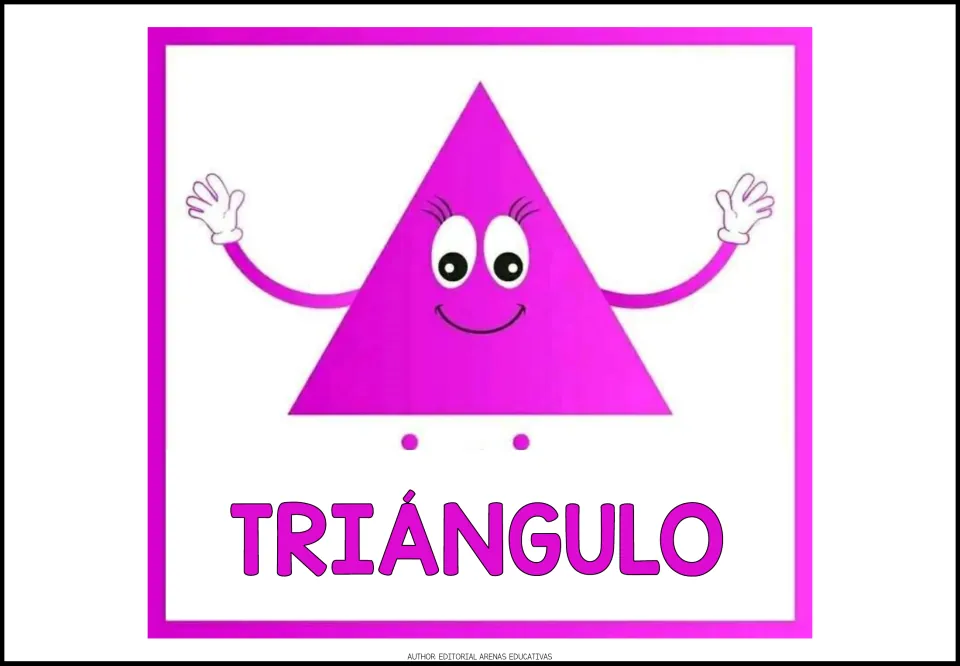 Spanish shape poster 3 of 7: a pink triangle labeled TRIÁNGULO (triangle), showing a shape with three sides