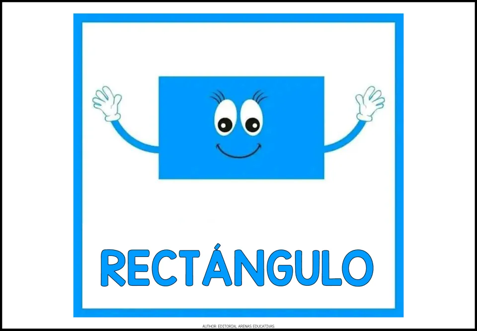 Spanish shape poster 4 of 7: a blue rectangle labeled RECTÁNGULO (rectangle), shown wider than it is tall