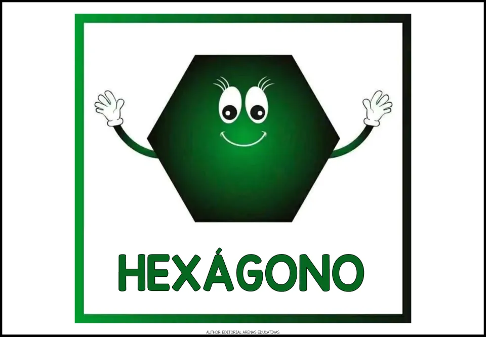 Spanish shape poster 6 of 7: a green hexagon labeled HEXÁGONO (hexagon), showing a shape with six sides