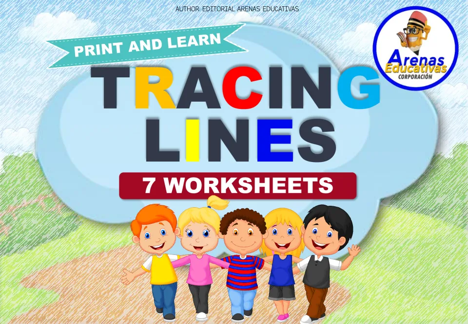 Cover of the tracing resource labeled 'Print and Learn', 'Tracing Lines', and '7 Worksheets'