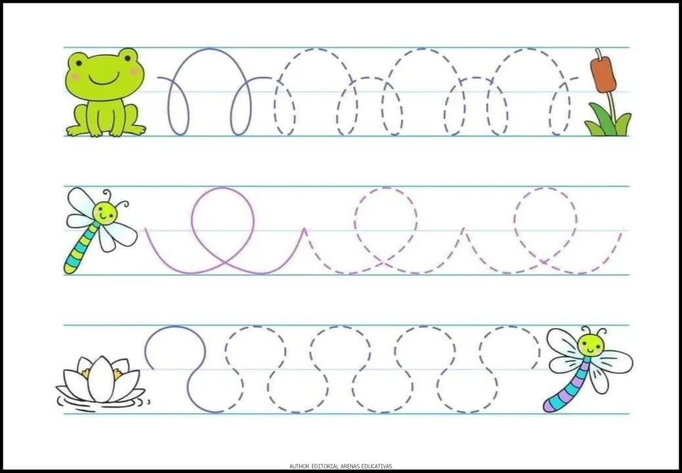 Tracing worksheet 4 of 7: arches joined by small loops, large loops joined by curves, and winding strokes