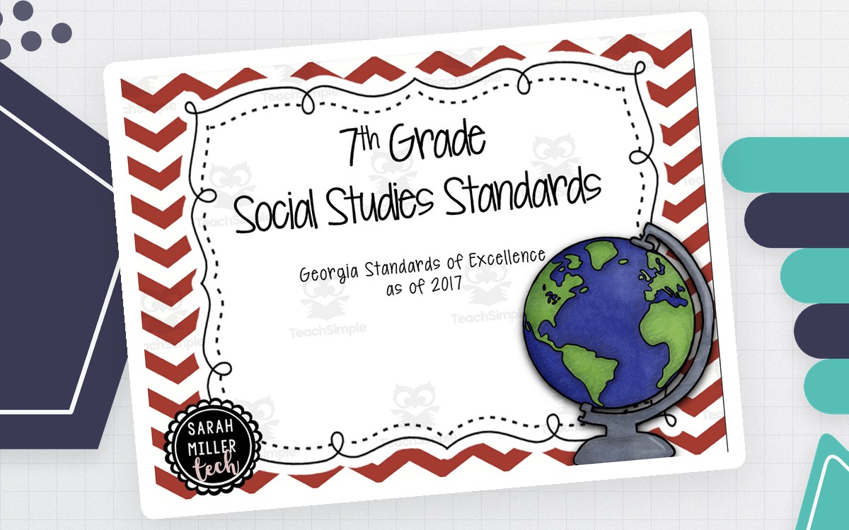 Seventh-grade Georgia Social Studies Standards cover with globe illustration and 2017 standards subtitle.