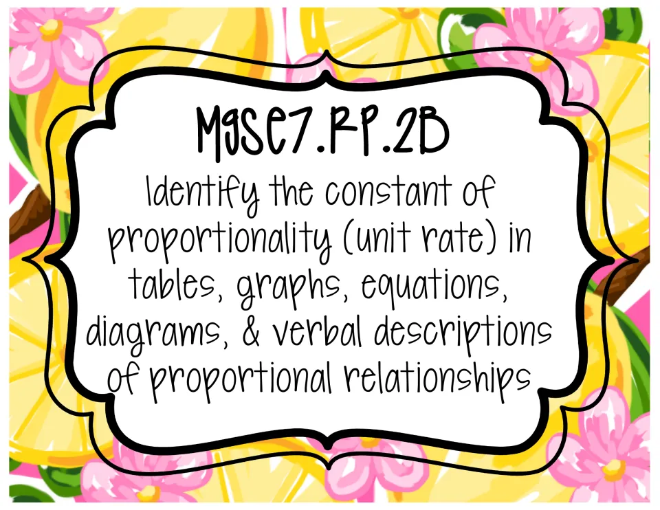 MGSE7.RP.2b card: identify the constant of proportionality (unit rate) in tables, graphs, equations, diagrams and words