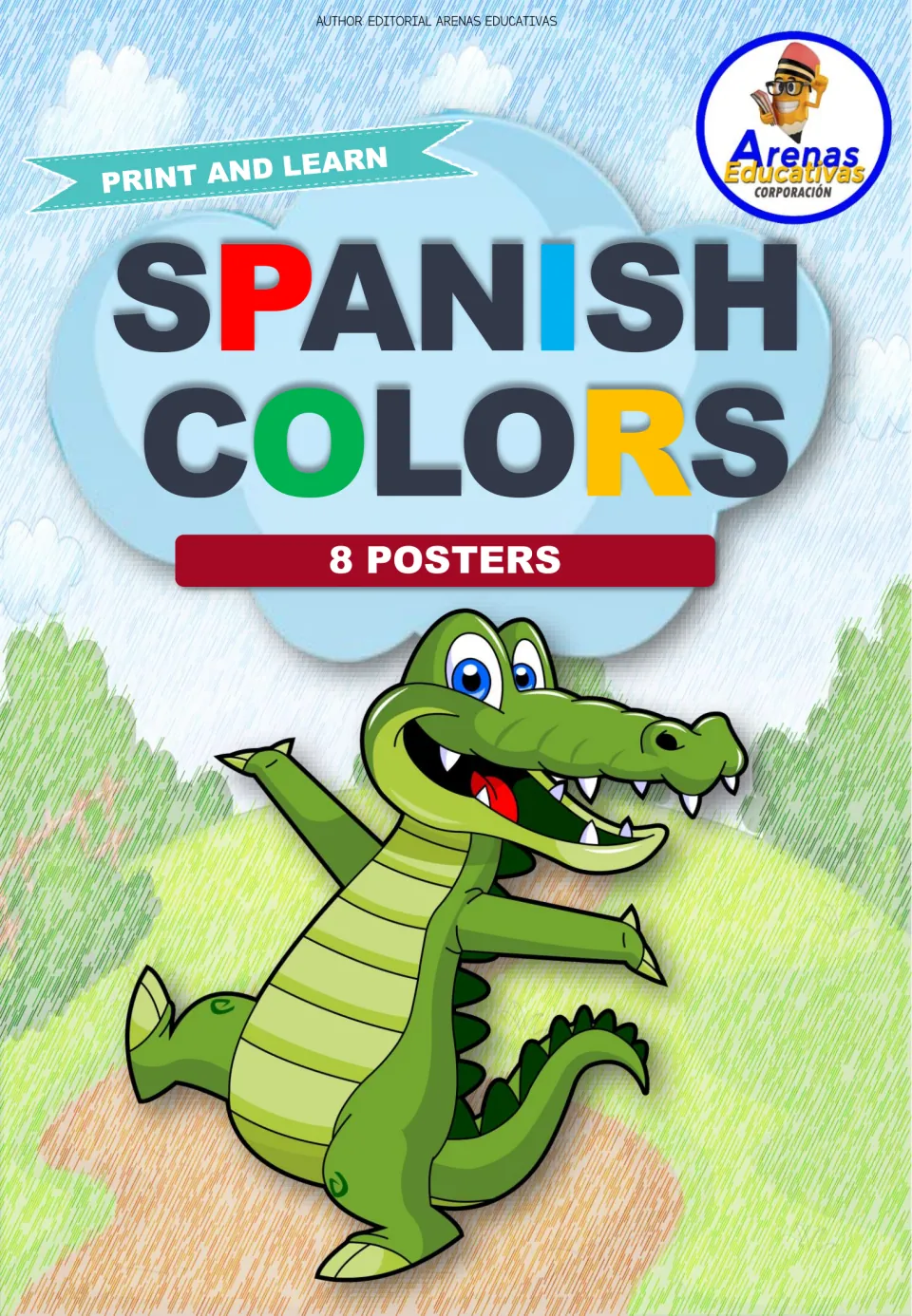 Cover of the bilingual color poster set, with the headings 'Spanish Colors', '8 Posters' and 'Print and Learn'