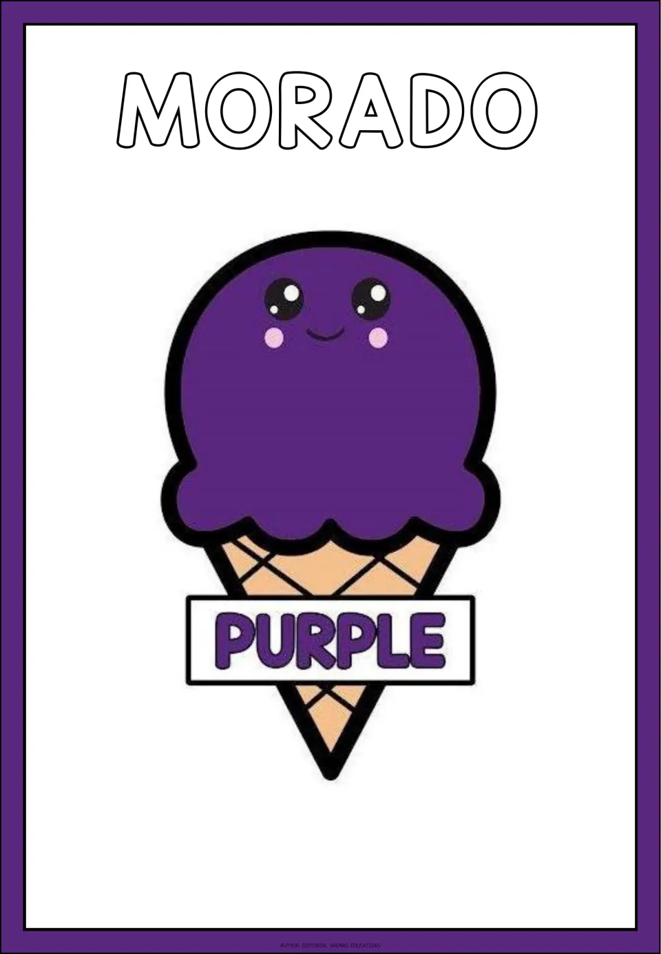 Color poster 4 of 8: MORADO (purple), showing a purple ice cream scoop on a cone labeled PURPLE in English