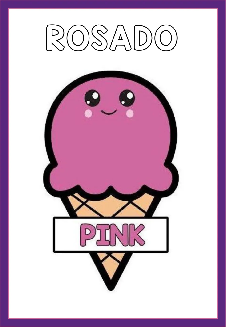 Color poster 7 of 8: ROSADO (pink), showing a pink ice cream scoop on a cone labeled PINK in English