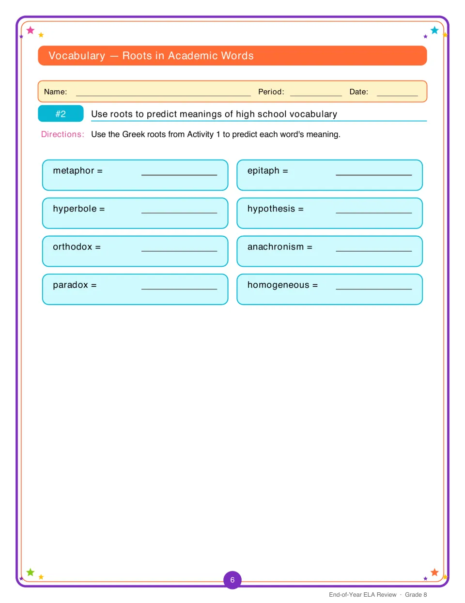 Roots in academic words: students use Greek roots to predict meanings of metaphor, paradox, hypothesis and anachronism