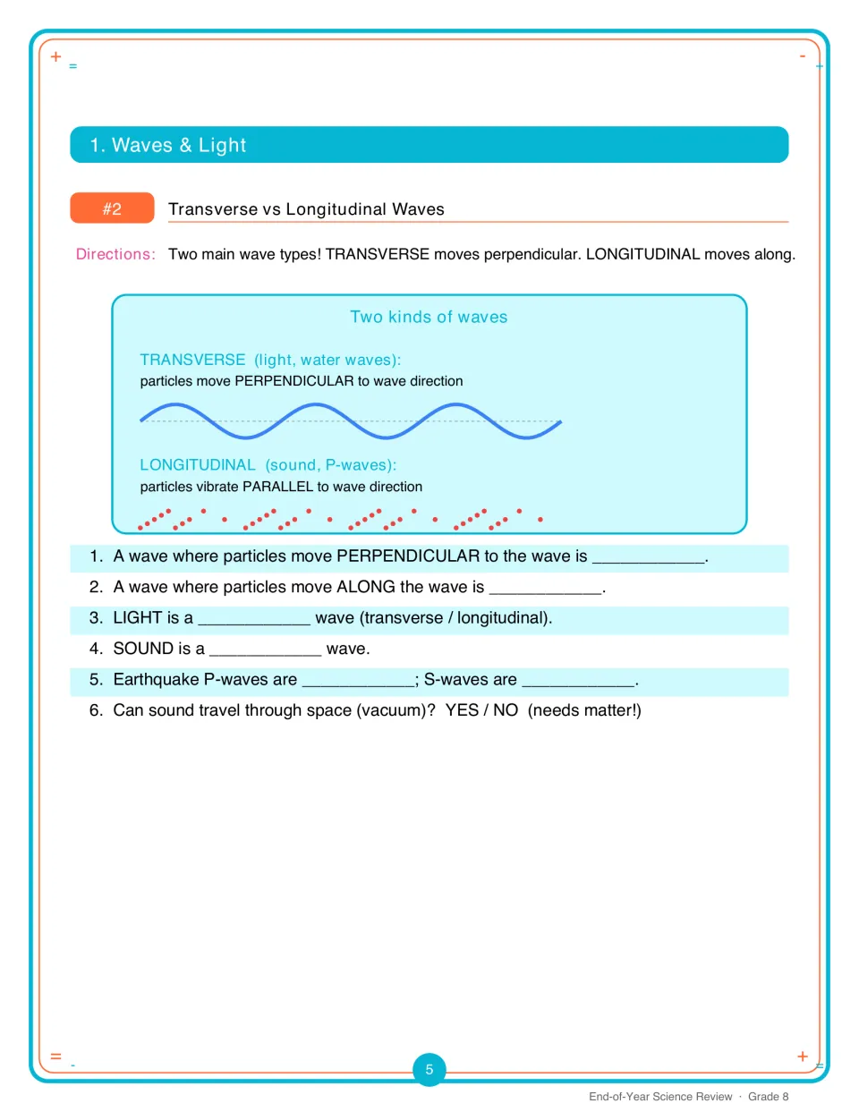 Transverse vs longitudinal waves: students classify light, sound and earthquake P- and S-waves by how particles move